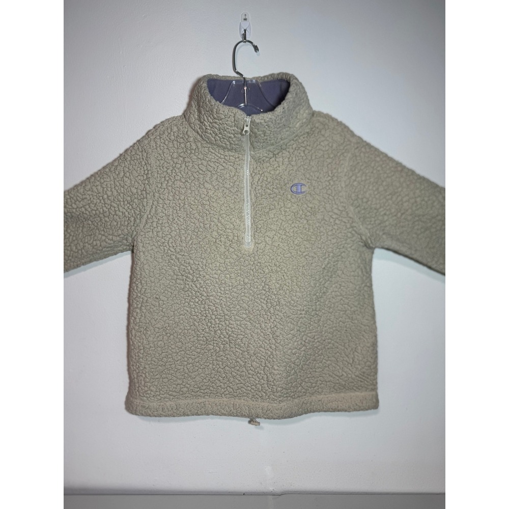 Champion Sherpa Fleece Quarter Zip Pullover Sweatshirt Tan‎ Size S CH